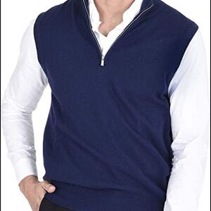 State fusio 1/2 zip mens sweater vest navy blue wool merino cashmere. Size large
